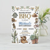Backyard Cowboy BBQ Birthday Invitation Rustic BBQ Einladung (Stehend Vorderseite)