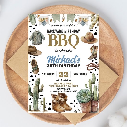 Backyard Cowboy BBQ Birthday Invitation Rustic BBQ Einladung