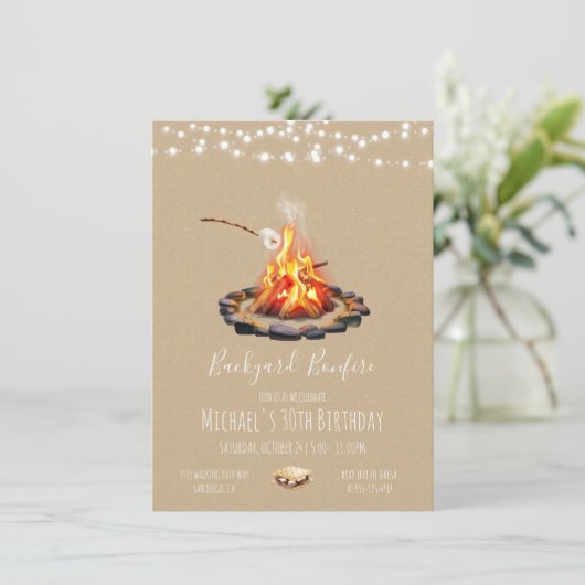 Backyard-Feuer-Lichterkette Einladung (Stehend Vorderseite)