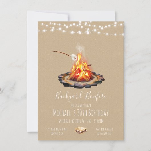 Backyard-Feuer-Lichterkette Einladung (Vorderseite)