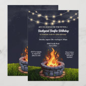 Backyard Fire Pit Bonfire-Cookout, Geburtstags-GRI Einladung (Vorne/Hinten)