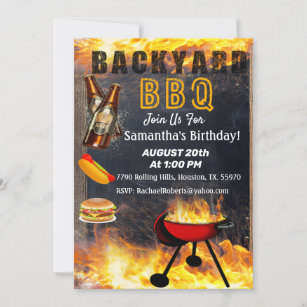Backyard Flaming GRILLEN Grill Einladung Geburtsta