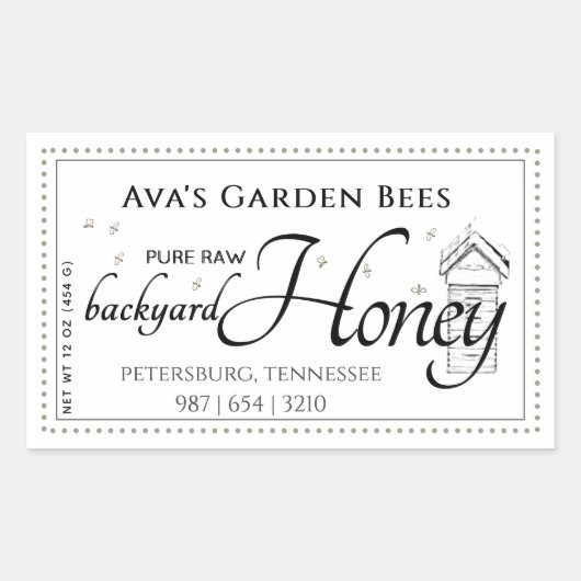 Backyard Gardens Little Bees Honey Label Rechteckiger Aufkleber (Vorderseite)