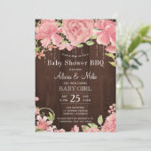 Backyard GRILLEN Baby Dusche rustikale Rosa Baby Einladung (Stehend Vorderseite)
