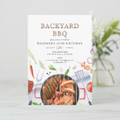 Backyard GRILLEN Barbecue Birthday Party Einladung (Stehend Vorderseite)