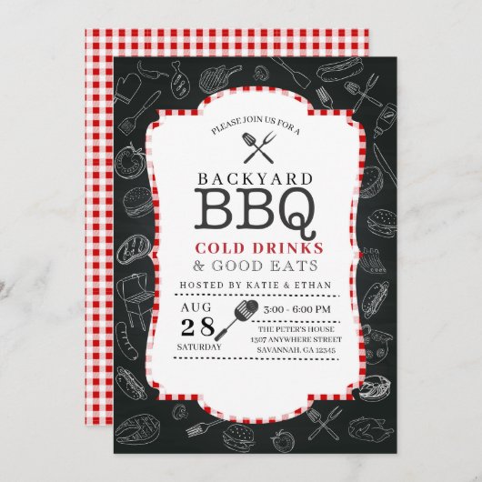 Backyard GRILLEN Barbecue Einladung (Vorne/Hinten)