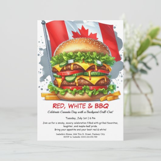 Backyard GRILLEN Bash | Kanada-Tag Einladung (Stehend Vorderseite)