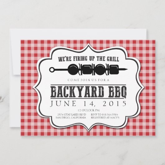 Backyard GRILLEN Grill mit Red Gingham Einladung (Vorderseite)