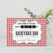 Backyard GRILLEN Grill mit Red Gingham Einladung (Stehend Vorderseite)