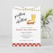 Backyard GRILLEN Grilling Birthday Einladung (Stehend Vorderseite)