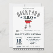 Backyard GRILLEN Male Birthday Black Gingham Einladung (Vorderseite)