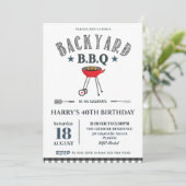 Backyard GRILLEN Male Birthday Black Gingham Einladung (Stehend Vorderseite)