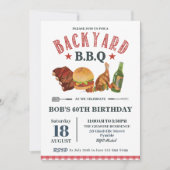 Backyard GRILLEN Male Birthday Red Gingham Beer Einladung (Vorderseite)
