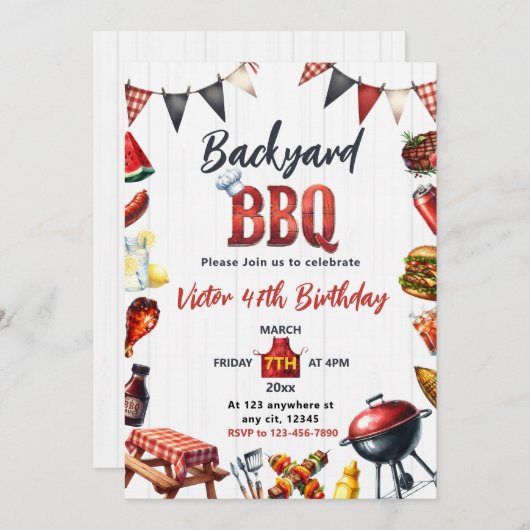 Backyard GRILLEN Party Barbecue Geburtstag Einladung (Vorne/Hinten)