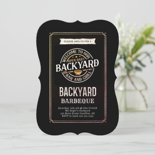 Backyard GRILLEN Party Einladung (Stehend Vorderseite)
