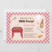 Backyard Grillen Party Rotes Kariertes Muster Einladung (Vorderseite)