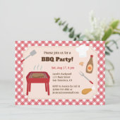 Backyard Grillen Party Rotes Kariertes Muster Einladung (Stehend Vorderseite)