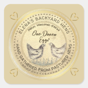 Backyard Hens Dutzend Eier Gold Grunge Label Quadratischer Aufkleber