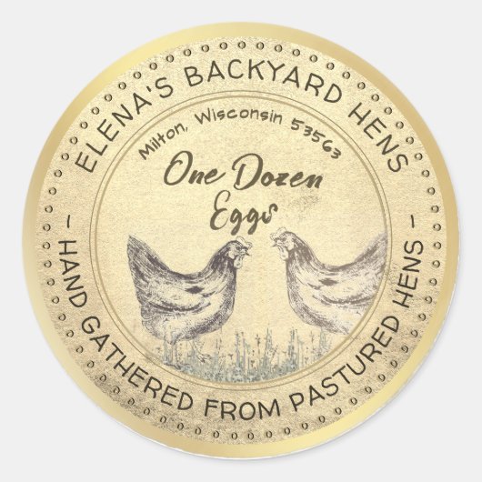 Backyard Hens Dutzend Eier Gold Grunge Label Runder Aufkleber (Vorderseite)