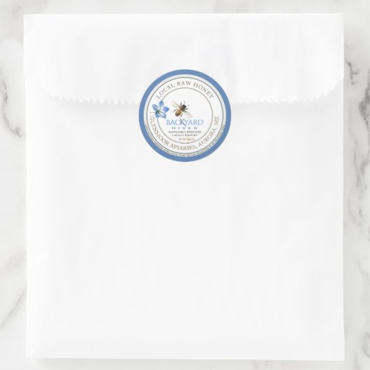 Backyard Hive Apiary Blue Blume Raw Honey Label Runder Aufkleber (Tasche)