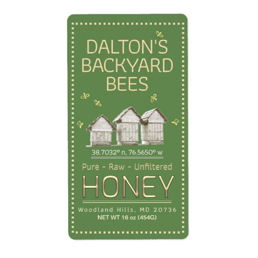 Backyard Hive Honey Jar Label Little Bees on Green (Vorne)
