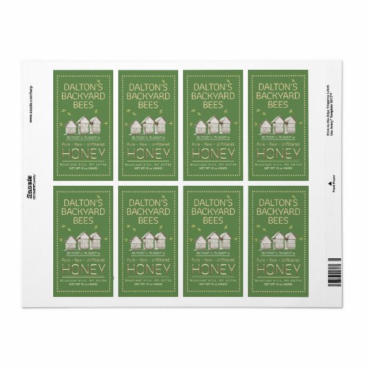 Backyard Hive Honey Jar Label Little Bees on Green (Vorne)