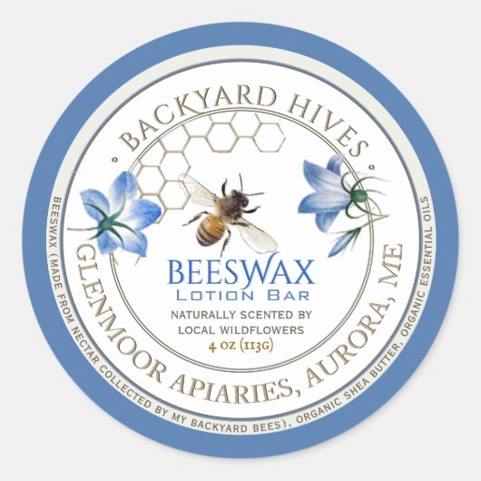 Backyard Hive Lotion Bar Lokale Blume und Biene Runder Aufkleber (Vorderseite)