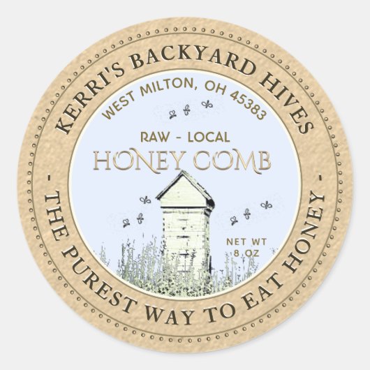 Backyard Hive Pure Raw Local Honeycomb Label Runder Aufkleber (Vorderseite)