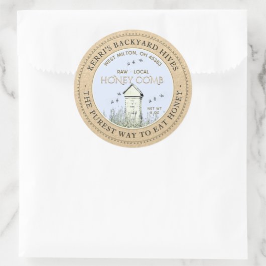 Backyard Hive Pure Raw Local Honeycomb Label Runder Aufkleber (Tasche)