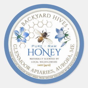 Backyard Hive Raw Local Honey Blume und Biene Runder Aufkleber