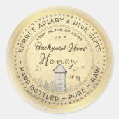 Backyard Hives Honey Label Gold Grunge Runder Aufkleber (Vorderseite)