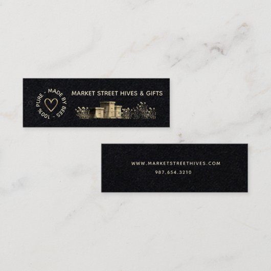 Backyard Honey Black Blume Bienen Gold Heart Bees Mini Visitenkarte (Vorne/Hinten)