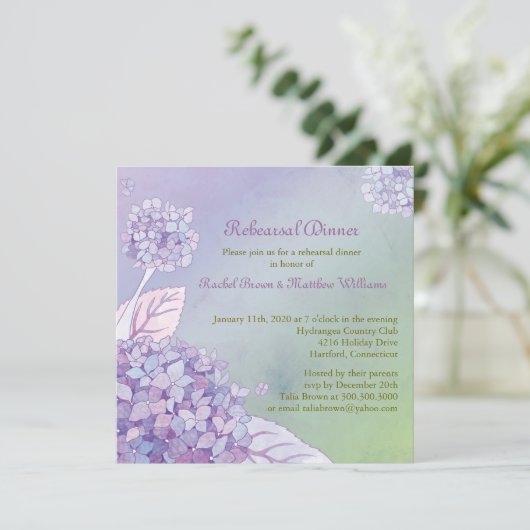 Backyard Hydrangea Hochzeitsessen Probe Einladung (Stehend Vorderseite)