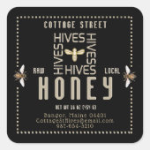 Backyard Local Hives Honey Label Black Bees Square Quadratischer Aufkleber (Vorderseite)