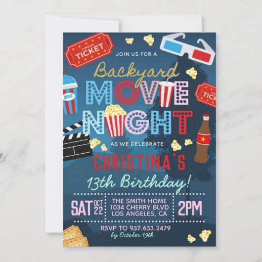 Backyard Movie Geburtstag Einladung (Vorderseite)
