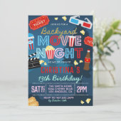 Backyard Movie Geburtstag Einladung (Stehend Vorderseite)