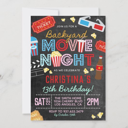 Backyard Movie Geburtstag Einladung (Vorderseite)