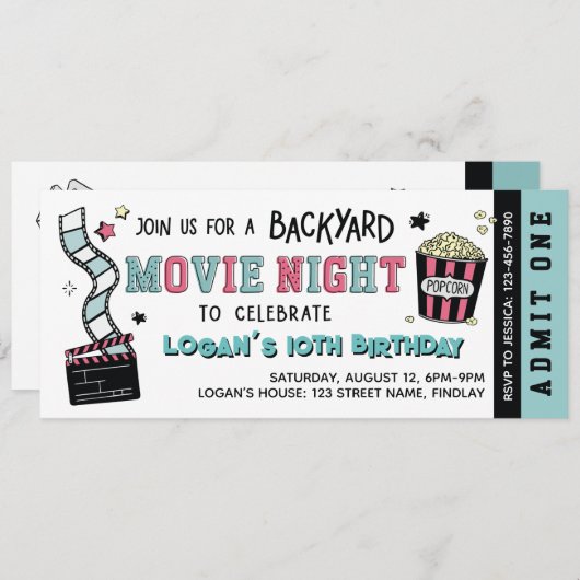 Backyard Movie Night, Any Age Birthday Party Einladung (Vorne/Hinten)