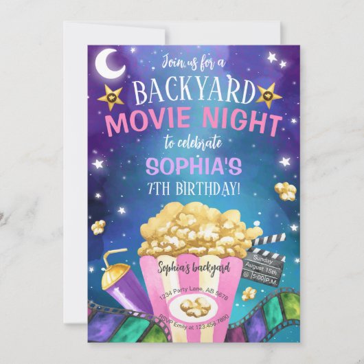 Backyard Movie Night Birthday Einladung (Vorderseite)