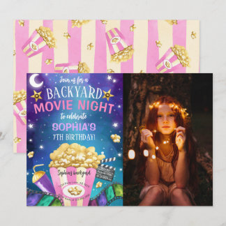 Backyard Movie Night Birthday Foto Einladung