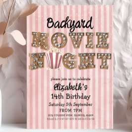 Backyard Movie Night Popcorn Marquee Lights Party Einladung