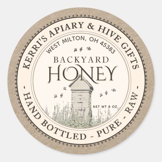 Backyard Nehmt Honey Label Hand Flaschen Roh Runder Aufkleber (Vorderseite)