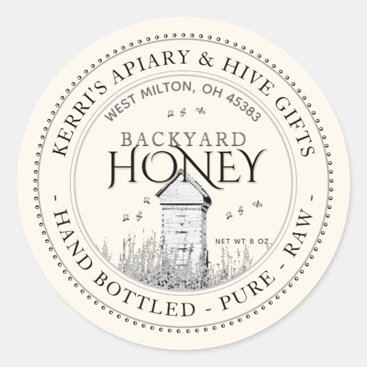 Backyard Nehmt Honey Label Hand Flaschen Roh Runder Aufkleber (Vorderseite)