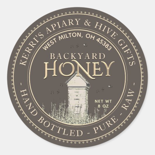 Backyard Nehmt Honey Label Hand Flaschen Roh Runder Aufkleber (Vorderseite)