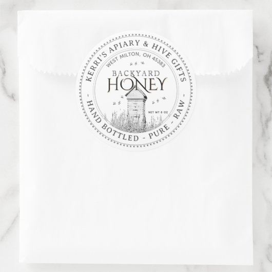 Backyard Nehmt Honey Label Hand Flaschen Roh Runder Aufkleber (Tasche)