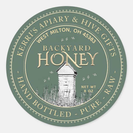 Backyard Nehmt Honey Label Hand Flaschen Roh Runder Aufkleber (Vorderseite)
