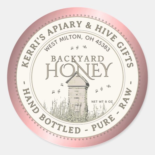 Backyard Nehmt Honey Label Hand Flaschen Roh Runder Aufkleber (Vorderseite)