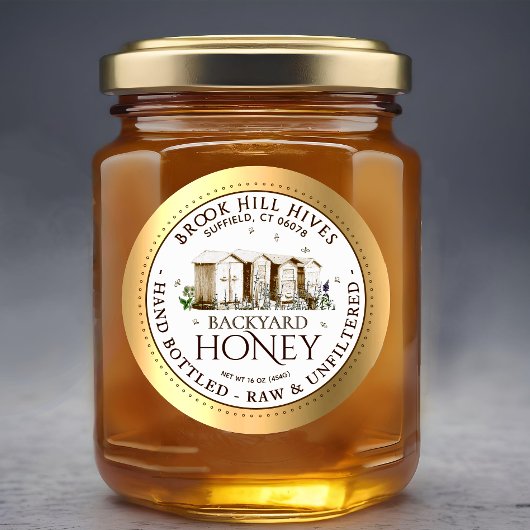 Backyard Nehmt Honey Label Hand Flaschen Roh Runder Aufkleber