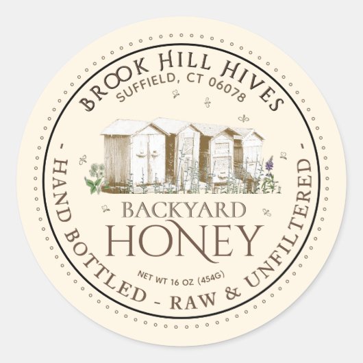 Backyard Nehmt Honey Label Hand Flaschen Roh Runder Aufkleber (Vorderseite)