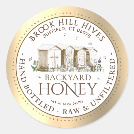 Backyard Nehmt Honey Label Hand Flaschen Roh Runder Aufkleber (Vorderseite)